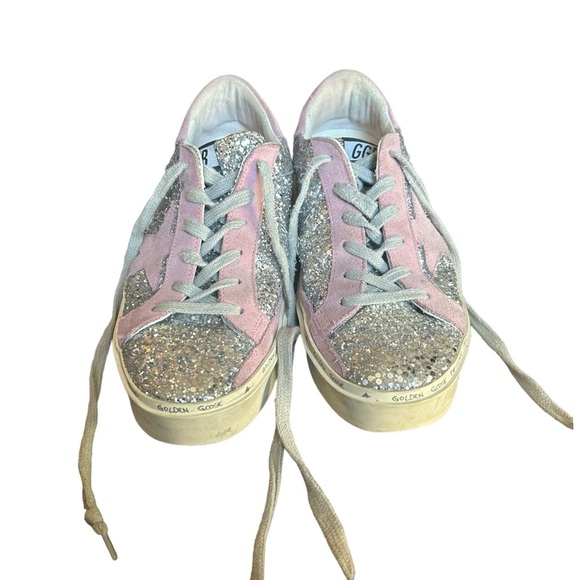Golden Goose Hi Star Suede & Glitter Sequin Low-Top 1" Flat Platform Sneakers - Picture 4 of 7